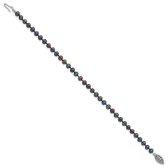Sterling Silver Rhodium-plated 4-5mm Black Near-Round Freshwater Cultured Pearl 7.25 inch Bracelet