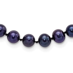 Sterling Silver Rhodium-plated 6-7mm Black Near-Round Freshwater Cultured Pearl 20 inch Necklace