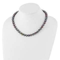 Sterling Silver Rhodium-plated 9-10mm Black Near-Round Freshwater Cultured Pearl 16 inch Necklace