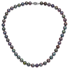 Sterling Silver Rhodium-plated 9-10mm Black Near-Round Freshwater Cultured Pearl 16 inch Necklace