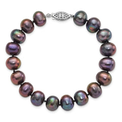 Sterling Silver Rhodium-plated 9-10mm Black Near-Round Freshwater Cultured Pearl 7.25 inch Bracelet