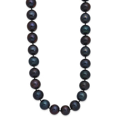 Sterling Silver Rhodium-plated 10-11mm Black Near-Round Freshwater Cultured Pearl 20 inch Necklace