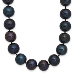 Sterling Silver Rhodium-plated 10-11mm Black Near-Round Freshwater Cultured Pearl 20 inch Necklace