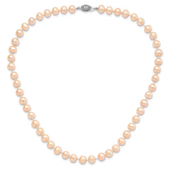 Sterling Silver Rhodium-plated 7-8mm Pink Near-Round Freshwater Cultured Pearl 18 inch Necklace