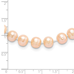 Sterling Silver Rhodium-plated 7-8mm Pink Near-Round Freshwater Cultured Pearl 18 inch Necklace