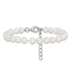 Sterling Silver Rhodium-plated 4-5mm White Semi-Round Freshwater Cultured Pearl 14 inch Necklace, 5 inch Bracelet and Post Earrings Set