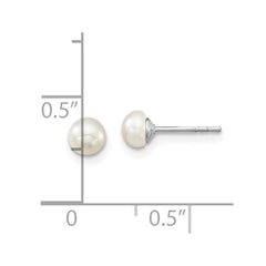 Sterling Silver Rhodium-plated 4-5mm White Semi-Round Freshwater Cultured Pearl 14 inch Necklace, 5 inch Bracelet and Post Earrings Set