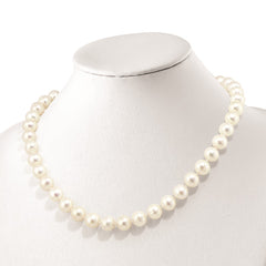 Sterling Silver Rhodium-plated 10-11mm White Near-Round Freshwater Cultured Pearl and CZ Clasp Adjustable 19.5 inch Necklace