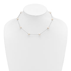 Sterling Silver Rhodium-plated 7-8mm White Near-Round Freshwater Cultured Pearl 9-Station 16 inch Necklace