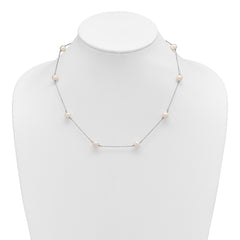 Sterling Silver Rhodium-plated 7-8mm White Near-Round Freshwater Cultured Pearl 9-Stations18 inch Necklace