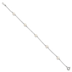 Sterling Silver Rhodium-plated 4-5mm White Semi-Round Freshwater Cultured Pearl 5-Station 7 inch Bracelet