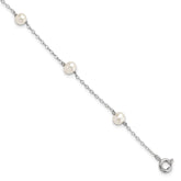 Sterling Silver Rhodium-plated 4-5mm White Semi-Round Freshwater Cultured Pearl 5-Station 7 inch Bracelet