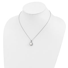 Sterling Silver Rhodium-plated 8-9mm White Button Freshwater Cultured Pearl and CZ 17 inch Necklace and Post Earrings Set - 2