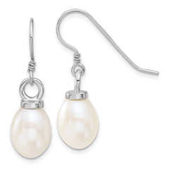 Sterling Silver Rhodium-plated 10-11mm White Teardrop Freshwater Cultured Pearl 17 inch Necklace and Dangle Earrings Set