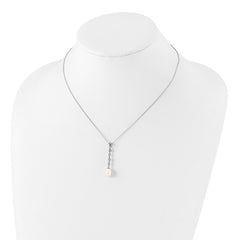 Sterling Silver Rhodium-plated 8-9mm White Teardrop Freshwater Cultured Pearl and CZ 17 inch Necklace and Post Dangle Earrings Set