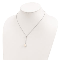 Sterling Silver Rhodium-plated 8-9mm White Teardrop Freshwater Cultured Pearl and CZ Drop 18 inch Necklace