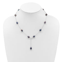 Sterling Silver Rhodium-plated 7-8mm Black Teardrop Freshwater Cultured Pearl 13-Station Adjustable Drop Toggle 19 inch Necklace