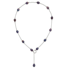 Sterling Silver Rhodium-plated 7-8mm Black Teardrop Freshwater Cultured Pearl 13-Station Adjustable Drop Toggle 19 inch Necklace