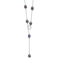 Sterling Silver Rhodium-plated 7-8mm Black Teardrop Freshwater Cultured Pearl 13-Station Adjustable Drop Toggle 19 inch Necklace