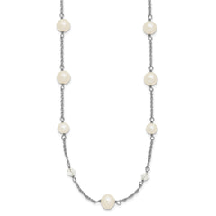 Sterling Silver Rhodium-plated 6-10mm White Near-Round Freshwater Cultured Pearl and Glass 5-Station 17.5 inch with 2.5 inch Extension Necklace