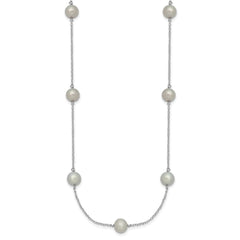 Sterling Silver Rhodium-plated 7-8mm Grey Semi-Round Freshwater Cultured Pearl 9-Station 18 inch Necklace