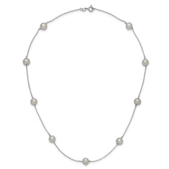 Sterling Silver Rhodium-plated 7-8mm Grey Semi-Round Freshwater Cultured Pearl 9-Station 18 inch Necklace
