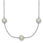 Sterling Silver Rhodium-plated 7-8mm Grey Semi-Round Freshwater Cultured Pearl 9-Station 18 inch Necklace