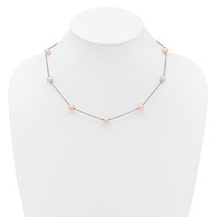 Sterling Silver Rhodium-plated 7-8mm Pink Semi-Round Freshwater Cultured Pearl 9-Station 18 inch Necklace