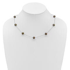 Sterling Silver Rhodium-plated 7-8mm Black Semi-Round Freshwater Cultured Pearl 9-Station 18 inch Necklace