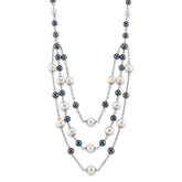 Sterling Silver Rhodium-plated 6-10mm White and Black Freshwater Cultured Pearl Layered 17 inch with 2 inch Extension Necklace