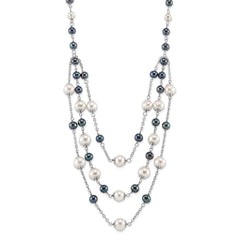 Sterling Silver Rhodium-plated 6-10mm White and Black Freshwater Cultured Pearl Layered 17 inch with 2 inch Extension Necklace