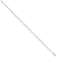 Sterling Silver Rhodium-plated 7-8mm White Near-Round Freshwater Cultured Pearl and CZ 8.5 with 2 inch Extension Anklet