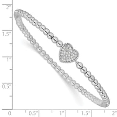 Sterling Silver Rhodium-plated Polished Beaded CZ Heart Stretch Bracelet