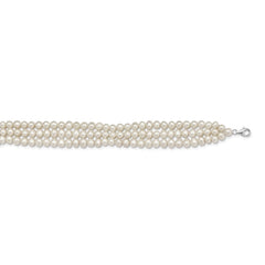 Sterling Silver Rhodium-plated 5-6mm White Semi-Round Freshwater Cultured Pearl 14 inch with 1.5 inch Choker