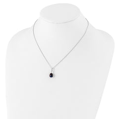 Sterling Silver Rhodium-plated 7-8mm Black Teardrop Freshwater Cultured Pearl and CZ 17 inch Necklace