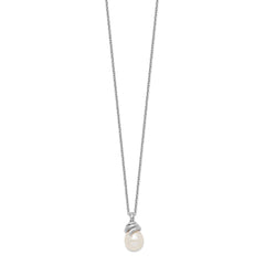Sterling Silver Rhodium-plated 8-9mm White Teardrop Freshwater Cultured Pearl 17 inch Necklace
