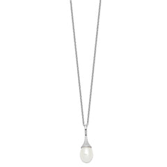 Sterling Silver Rhodium-plated 8-9mm White Teardrop Freshwater Cultured Pearl 17 inch Necklace - 2