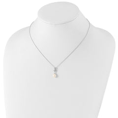 Sterling Silver Rhodium-plated 6-7mm White Teardrop Freshwater Cultured Pearl and CZ 17 inch Necklace