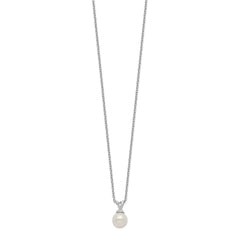 Sterling Silver Rhodium-plated 7-7.5mm White Round Freshwater Cultured Pearl 17 inch Necklace