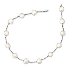 Sterling Silver Rhodium-plated 12-13mm White Coin Freshwater Cultured Pearl 13-station 18 inch Necklace