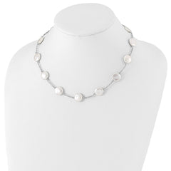 Sterling Silver Rhodium-plated 12-13mm White Coin Freshwater Cultured Pearl 13-station 18 inch Necklace