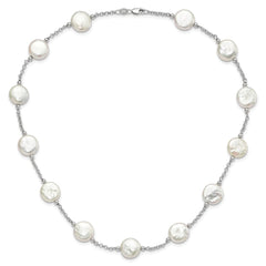 Sterling Silver Rhodium-plated 12-13mm White Coin Freshwater Cultured Pearl 13-station 18 inch Necklace