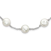 Sterling Silver Rhodium-plated 12-13mm White Coin Freshwater Cultured Pearl 13-station 18 inch Necklace