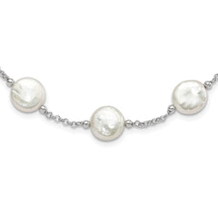 Sterling Silver Rhodium-plated 12-13mm White Coin Freshwater Cultured Pearl 13-station 18 inch Necklace