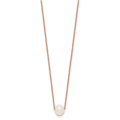 Sterling Silver Rose-tone 18k Flash Gold-plated 8-9mm White Near-Round Freshwater Cultured Pearl 18 inch Necklace