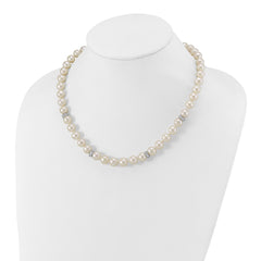 Sterling Silver Rhodium-plated 9-10mm White Near-Round Freshwater Cultured Pearl and CZ 18 inch Necklace