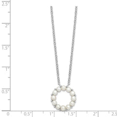 Sterling Silver Rhodium-plated 3-3.5mm White Button Freshwater Cultured Pearl 16 inch with 1.75 inch Extension Necklace
