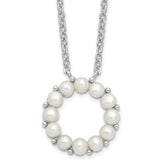 Sterling Silver Rhodium-plated 3-3.5mm White Button Freshwater Cultured Pearl 16 inch with 1.75 inch Extension Necklace