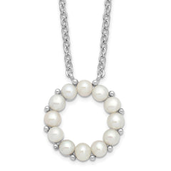 Sterling Silver Rhodium-plated 3-3.5mm White Button Freshwater Cultured Pearl 16 inch with 1.75 inch Extension Necklace