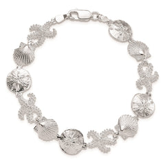 De-Ani Sterling Silver Rhodium-Plated Polished Starfish / Shell / Sand Dollar Bracelet